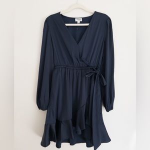 Navy Flounce Wrap Dress